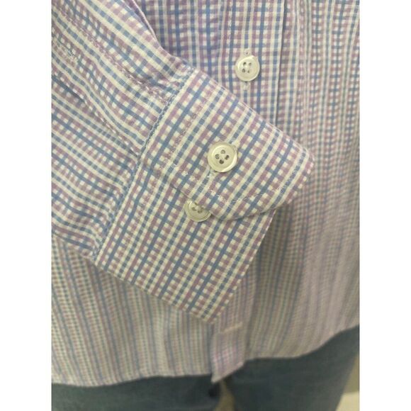 Johnson & Murphy Men Textured Checkered Long Sleeve Button Down Shirt Size L - Picture 6 of 11